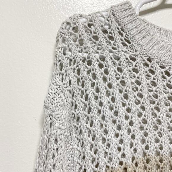 One Grey Day Tan Gray Stripped Bell Sleeve Knitted Sweater - Picture 4 of 9